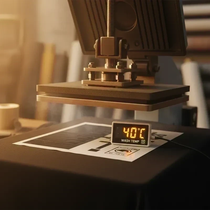 DTF-Transfer unter Heißpresse — Waschtemperatur-Konzept